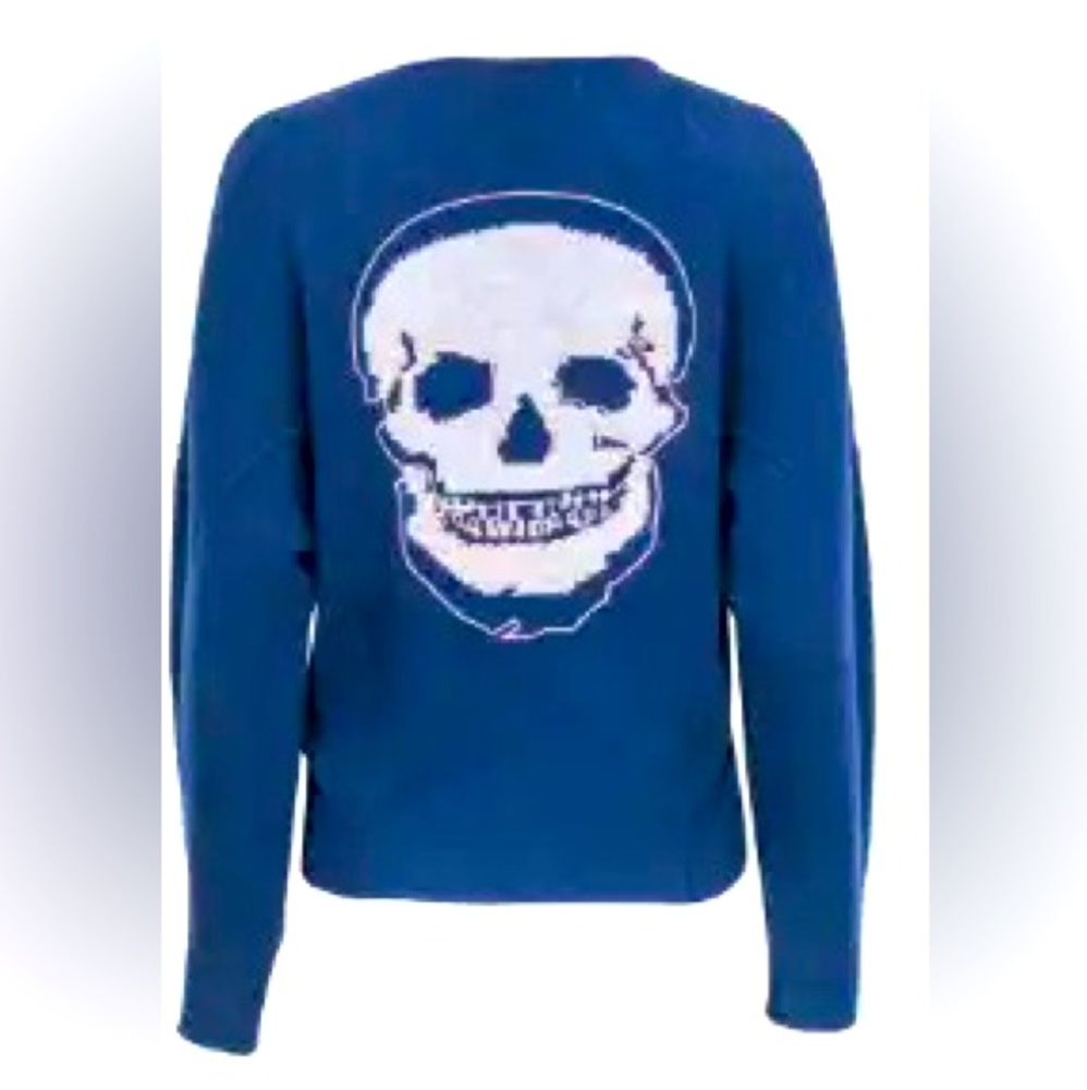 Blue 360 SKULL Cashmere Tir Front Sweater w/Skull Intarsia on back Women’s Sz S